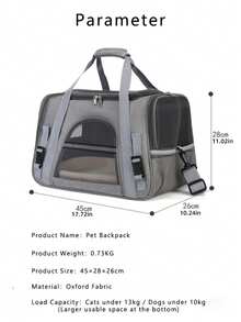 Portable Cat Carrier - Soft-Sided Cat Carrier For Medium Cats And Small Dogs Up To 15 Lbs, Pet Carrier Bag, Airline Approved Travel Dog Carrier, Hand-Held Pet Bag, Pet Carrier Backpack