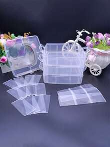 1pc Adjustable 3-Layer Transparent Storage Box, Suitable For Storing Toys, Jewelry And Accessories - With 18 Compartments For Easy Organization , Makeup Room Decor - Multicolor - View 8