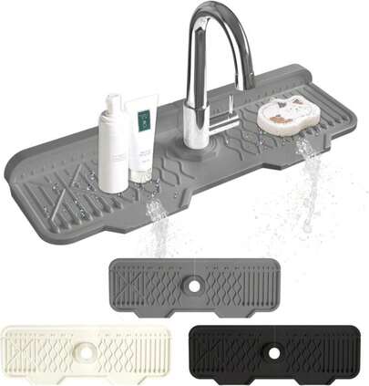 EBIGIC Kitchen Sink Splash Guard-24 X 58'' Ultrathin Silicone Sink Mat Splash Guard Fit For Countertop, Bathroom,Farmhouse,RV (White)
