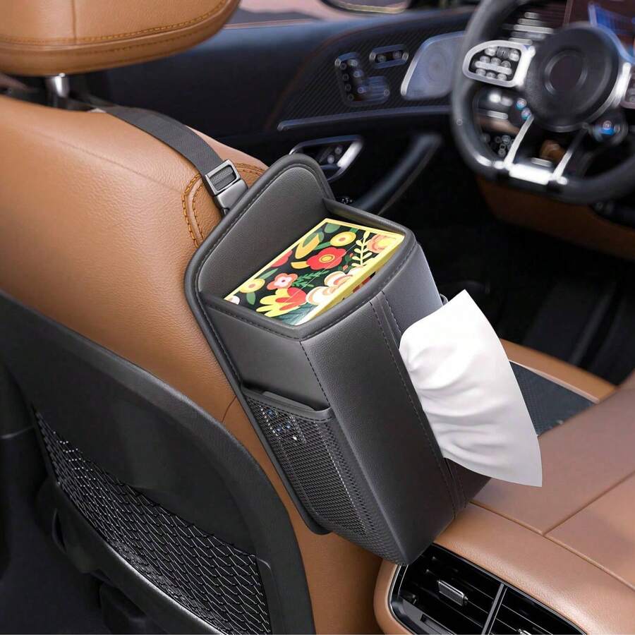 1pc Leather Car Storage Bag With Adhesive Phone Holder