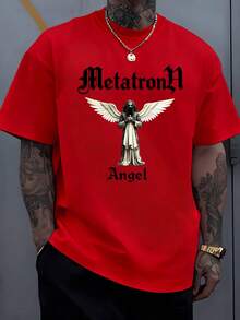 Golden Angel Figure With Outstretched Wings And Hands In A Prayer Position, Conveying A Symbolism Of Protection, Peace, And Spiritual Strength, Ideal For Those Seeking A Mystical Touch. Men's T-Shirt, 100% Cotton, 220g - 紅色 - 查看 8