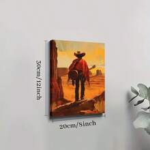 2D Flat Printing, 1pc, A Cowboy In A Red Poncho Standing On A Rocky Cliff, Carrying A Guitar Slung Over Their Shoulder, Overlooking An Orange Desert Landscape With Rock Formations Under A Warm Sunset Sky, Canvas Wall Art For Living Room, Bathroom Wall Art Bedroom Framed Wall Art Poster Art Prints Ready To Hang Pictures Home Decorations Wall Decor For Office - Multicolor - View 6