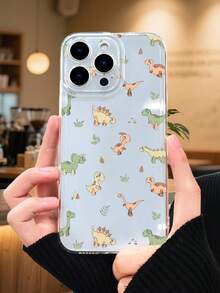 1PC Funda con diseño de dinosaurios cartoon, estilo natural retro, detalles con hojas y montañas, funda de TPU transparente, protección completa para lente, compatible con iPhone 17/16/15/14/13/12/11/Pro/ProMax, compatible con Galaxy A54/S24 Ultra/Plus, compatible con Moto/Galaxy/Redmi/Honor/OPPO - Transparente B - Ver 2