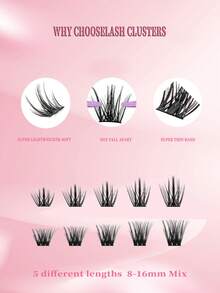 120 piezas Racimos de pestañas volumen DIY, racimos de pestañas súper suaves de 8-16 mm, extensiones de pestañas en racimo con rizo D, pestañas individuales esponjosas de ojo de gato para principiantes - Negro - Ver 6