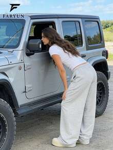 Women's Outdoor Casual Pants, Solid Color Minimalist Drawstring Design Long Pants