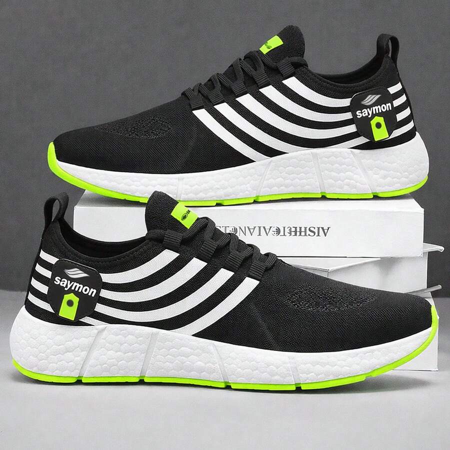 Men's Fast Lightweight Original Adult Sports Shoes For Gym, Training, Running - Affordable - Black/Green - View 1