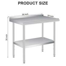 Mesa de trabajo de acero inoxidable resistente de 36 x 24 pulgadas, mesa de preparación comercial con estante inferior ajustable y protector contra salpicaduras para cocina de restaurante, bar, garaje de hotel - Plateado - Ver 6