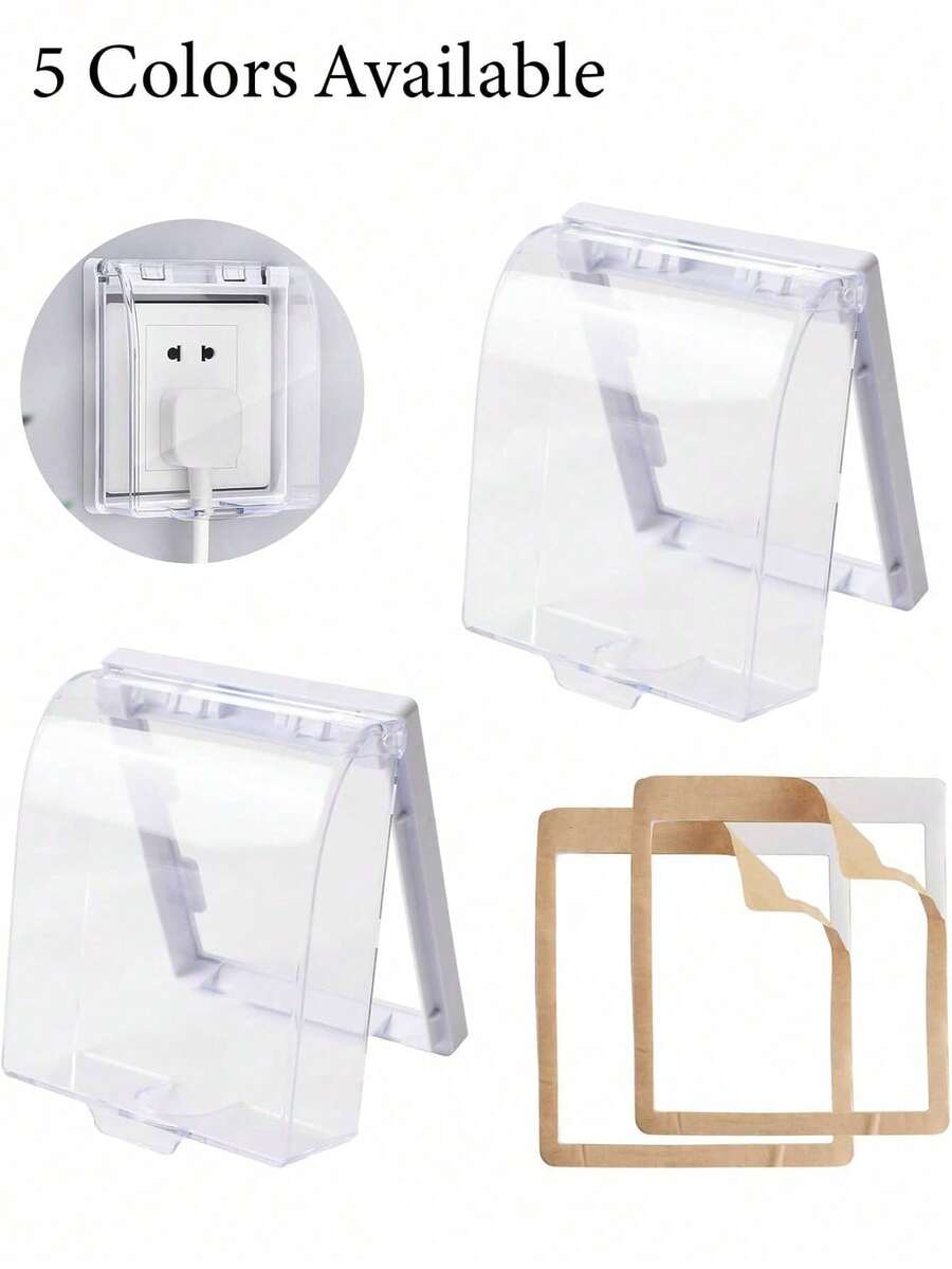 Transparent Waterproof Junction Box, Transparent Self-Adhesive Waterproof Socket Cover - Splash Protection For Sockets And Switches, Transparent Plastic Compartment For Easy Cable Management, No Battery Required, Outdoor Electrical Accessories | Transparent Cover Design - Multicolor - View 1