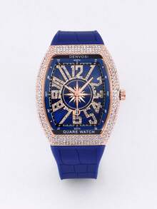 1pc Men's Luxury Starry Sky Barrel Shaped Watch With Silicone Strap - Multicolor - View 9