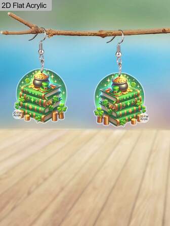 1 par de pendientes acrílicos de trébol verde divertido para mujeres, con diseño de moneda dorada y sombrero, pendientes del Día de San Patricio, pendientes femeninos, joyas de pendientes creativos para fiestas festivas y vida diaria, regalos para mujeres