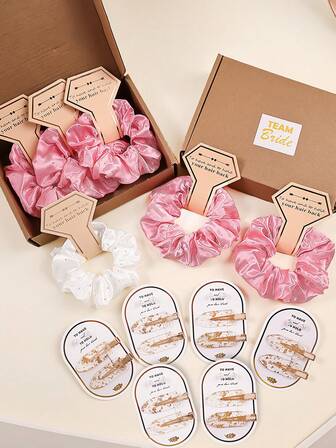 1 Set de Elegantes Scrunchies de Satén y Pasadores de Pelo de Perlas Falsas, Pasadores de Pelo con Lámina de Oro, Scrunchies de Cristal para Fiestas Nupciales, Accesorios de Cabello Sin Daños, Adecuados para Bodas, Compromisos, Despedidas de Soltera, Útiles Escolares, Regalos