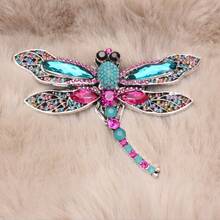 Dragonfly Brooch, Silver-Toned Frame With Multi-Colored Sparkling Crystals, Large Faceted Gem Accents & Intricate Realistic Silhouette, Luxurious Vibrant Craft, Ideal Accessory For Party Attire, Daily Outfits, Charming Eye-Catching Styling - 彩色 - 查看 5