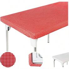 Fitted Tablecloth Vinyl Red and White Checkered 34 x 34 in Christmas Square Card Table Cloth Elastic Corner for Folding Table Cover Picnic Birthday Camping Garden Banquet Outdoor Indoor - Cuadrorojoyblanco - Ver 2