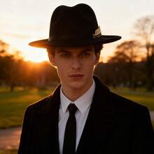 JEWELRYWE Men's Flat-Brimmed Felt Hat, Women's Fedora, With Gold Fishbone Trim, Elegant Wide-Brimmed Hat, Party Hat, Suitable For Casual, Formal Occasions, Masquerade Balls, Graduation Ceremonies, Unisex - 駝色 - 查看 4