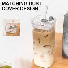 1pc 400ml Square Heat Resistant Coffee Glass Cup With Lid And Straw Transparent Milk Tea Juice Cups Coffee Mug For Home Bar Drinkware, Back To School Supplies
