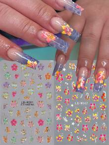 Autocollants d'art pour ongles 3D fleurs d'hibiscus, motifs de fleurs hawaïennes colorées, décoration d'art pour ongles mignonne style Y2K, décalcomanies adhésives pour la Saint-Valentin, accessoires de salon de manucure, fournitures pour ongles - Multicolore - Voir 13