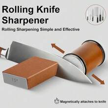 Rolling Knife Sharpener Set With Diamond And Ceramic Discs, 15°20°, Different Angles For Sharp Edges, Suitable For Any Hardness Of Steel, Wooden Grips For Honing Knives Sharpening Kitchen Gadgets - 5 ANGLES- BROWN - View 3