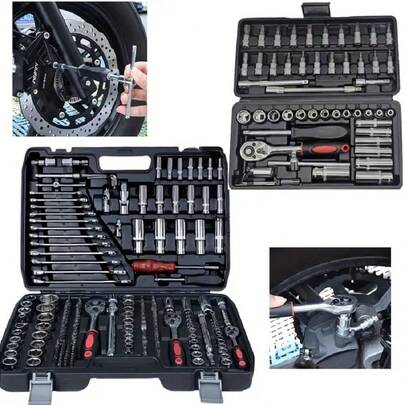 46 en 1 Kit de herramientas de reparación mecánica definitiva - Juego de llave de torsión y destornillador de trinquete premium - Solución todo en uno ultra compacta, adecuada para C;170/1000