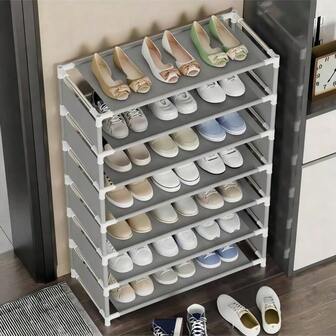 1pc 3-7 Tier Shoe Rack, Multi-Layer Assembly, Simple Storage Rack, Dust-Proof Storage, Suitable For Home Entrance, Shoe Cabinet, Dorm, Space-Saving, Economic And Practical Storage Rack