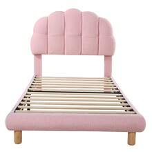Single Bed 90x200cm, Children's Bed, Teen Bed, Upholstered Bed, Wooden Slatted Base, Fleece-Effect Fabric, Pink - Pink + Velvet - View 7