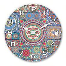 复古波西米亚曼陀罗木质挂钟，静音无滴答声，适用于客厅、卧室、厨房、雅致房间、办公室、户外花园派对，可作礼物赠送朋友，10/12/14/16 英寸（不含电池）