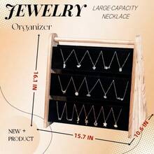 Necklace Holder 3 Tier Wooden Necklace Organizer Stand With Velvet Double-Sided Storage Necklace Display Stand For Selling Chain Necklace Holder Rack For Show 96 Necklaces - A - Xem 5