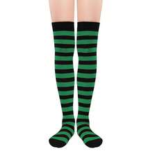 Zando Womens Thigh High Socks Striped High Knee Socks Knee High Socks For Cosplay Long Socks Over The Knee Leg Warmers,OneSize,GreenBlack - 綠黑 - 查看 1