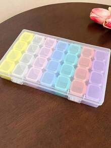 一套28/14格塑料珠子收纳盒，透明塑料珠子收纳盒，美甲饰品收纳整理盒，手工艺品收纳盒，钻石画珠子收纳盒，马赛克刺绣珠子方盒，透明便携配件盒，成品收纳盒 - 無色 - 查看 14