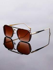 1 件男士复古方形框架时尚眼镜 - 多色 - 查看 7