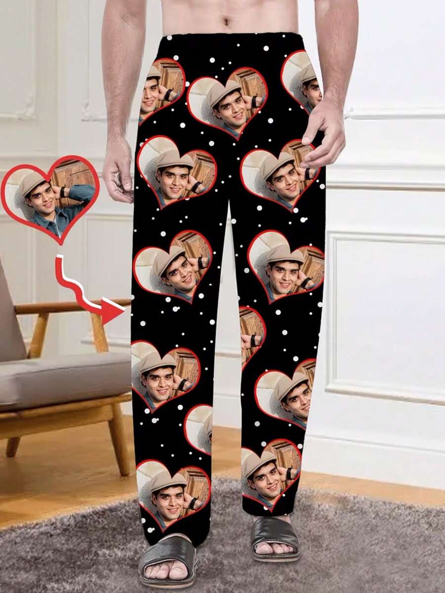 1 szt. Męskie, personalizowane, jednostronne, miękkie, elastyczne, codzienne spodnie do noszenia w domu, z nadrukiem w kropki, idealne na prezent domowy/walentynkowy dla chłopaka, partnera i bliskich przyjaciół - Wielokolorowe - Zobacz 1