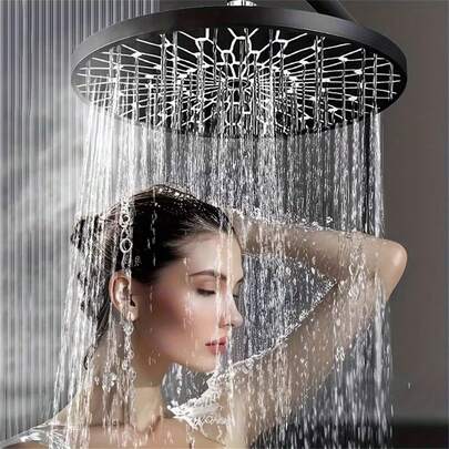 6英寸高压淋浴喷头 - 银/黑色，顶部喷淋式淋浴喷头，增压式淋浴喷头，雨淋式淋浴喷头，单头大淋浴喷头，浴室淋浴用品，仅限淋浴使用