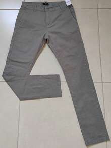 Men's Slim Fit Twill Trousers With Elastane And Side Pockets. - Grey - View 1