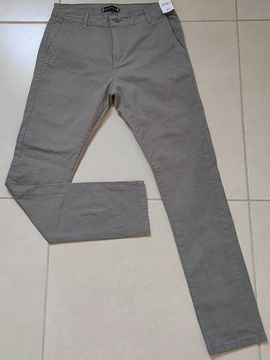 Men's Slim Fit Twill Trousers With Elastane And Side Pockets. - Grey - View 1