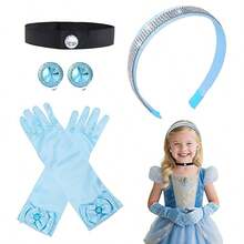 4PCS/Set Girls Rhinestone Crown, Headband, Choker Necklace, Gloves & Earrings For Dress-Up, Birthday Parties, Halloween & Cosplay (Blue)