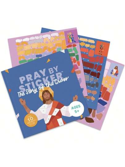 PRAY BY STICKER Book - Libro De Actividades Religiosas De Historia De La Cruz, Aprendizaje Interactivo Basado En La Fe Con Pegatinas, Libro Educativo Y Espiritual De 9 X 9 Pulgadas, Regalo De Cuaresma