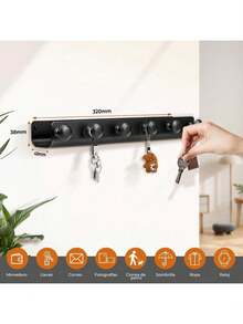 EstiloNOVANGUA Portal Llaves De Metal De Muro, Colgador Llaves, Estante Pared Multifuncional Con 6 Ganchos, Soporte Llaves Entrada, Organizador De Cocina Para Muro AutoadhesivoVersióN Mejorada - 1 - Ver 3