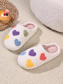 The Newly Launched Autumn And Winter Holiday Season Features Cute Gingerbread Men, Thickened Plush Anti-Slip And Warm Indoor And Outdoor Bedroom Family Slippers With Heart-Shaped Patterns For Christmas And Valentine's Day, As Well As Large-Sized Festive Gift Atmosphere Warm Slippers Suitable For Both Men And Women - 白色(彩色愛心) - 查看 4
