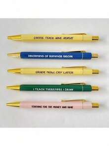 5支装趣味圆珠笔，黑色墨水，中号笔尖（1.0毫米），印有生动有趣的语录，创意设计，独特的同事办公礼物，个性化日常书写圆珠笔套装，幽默语录，送给同事的趣味办公礼物，个性化圆珠笔，印有生动有趣语录的日常书写笔套装 - 彩色 - 查看 4