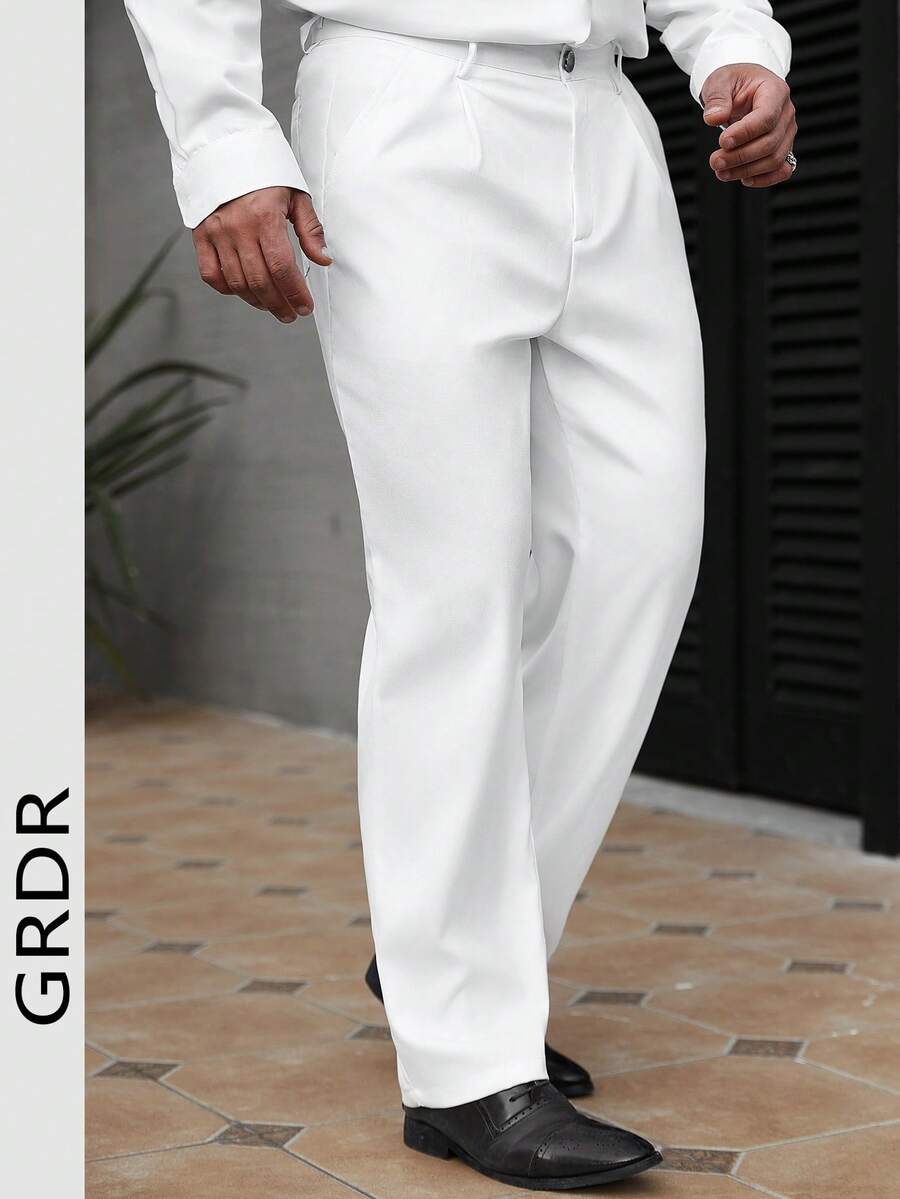 GRDR 男士休闲裤，宽松版型，简约时尚，修身西装裤，垂坠感好，抗皱透气，春夏款 - 白色 - 查看 1