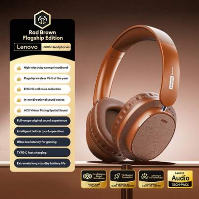  Lenovo LS105 หูฟังบลูทูธไร้สาย 6.0 พร้อม ENC การโทรความละเอียดสูง, การตัดเสียงรบกวน, เกมมิ่ง, เพลง, กีฬา, ที่ครอบหูใส่สบาย, อายุการใช้งานแบตเตอรี่ยาวนาน, เข้ากันได้กับสมาร์ทโฟนและคอมพิวเตอร์, ของขวัญที่เหมาะ