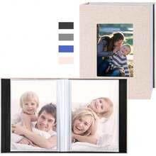 Álbum De Fotos De Lino 4x6,El Set Incluye Dos Miniálbumes De Fotos, Cada Uno Con 52 Compartimentos Verticales (104 En Total) Y Una Ventana. Dimensiones: 6.5 X 5.1 X 1.18 In (Beige 16.5x13cm)/Gran,37267568 - Beis - Ver 1