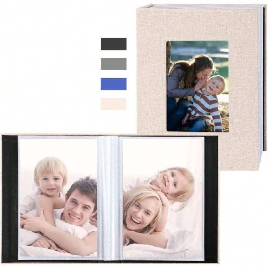 Álbum De Fotos De Lino 4x6,El Set Incluye Dos Miniálbumes De Fotos, Cada Uno Con 52 Compartimentos Verticales (104 En Total) Y Una Ventana. Dimensiones: 6.5 X 5.1 X 1.18 In (Beige 16.5x13cm)/Gran,37267568 - Beis - Ver 1