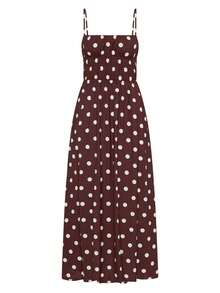 Womens Front Split Long Dress Sleeveless Spaghetti Strap Solid Color Dress Longline Cami Tops - Dark Brown - View 9
