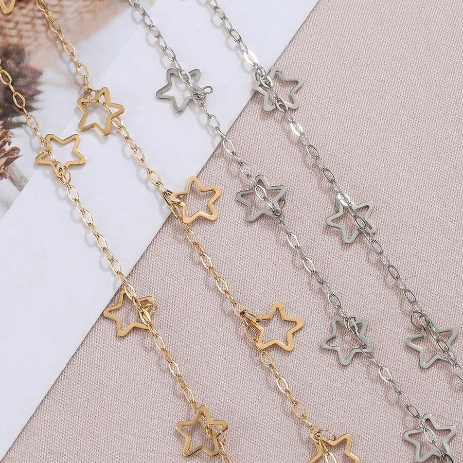 1m Fashionable Stainless Steel Pentagram Chain, Vacuum Electroplated Star Chain, Suitable For DIY Necklace, Bracelet, Jewelry Making