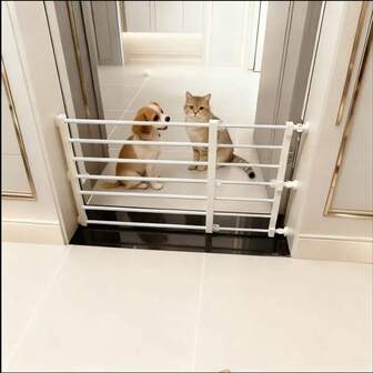 1 st justerbar och expanderbar hundgrind - svart/vit expanderbar metallgrind för husdjur, längd från 59 cm till 100 cm, höjd 36 cm/14,17 tum, enkel installation ingen borrning krävs, hållbar järnstruktur, för inomhussäkerhet för små hundar, perfekt för hemsäkerhet