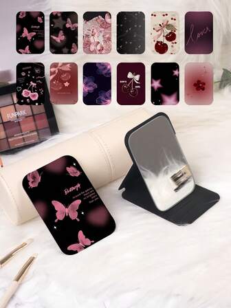 1pc Millennium Series Portable Vanity Mirror, Foldable Lightweight Ultra-Thin Handheld Mirror, Durable PU Leather, Suitable For Multiple Scenarios, Foldable Compact Mirror For Everyday Carry