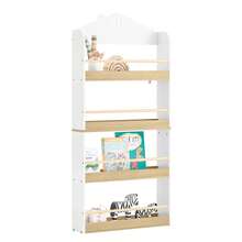 SoBuy Children's Bookshelf, Kids' Shelf, Toy Storage Shelf With 4 Shelves For Books And Decorations, Montessori Shelf, Children's Room Furniture, White And Natural, 60x130.5x15 Cm KMB121-WN - White - View 12