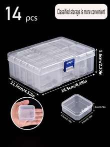 一套28/14格塑料珠子收纳盒，透明塑料珠子收纳盒，美甲饰品收纳整理盒，手工艺品收纳盒，钻石画珠子收纳盒，马赛克刺绣珠子方盒，透明便携配件盒，成品收纳盒 - 無色 - 查看 2