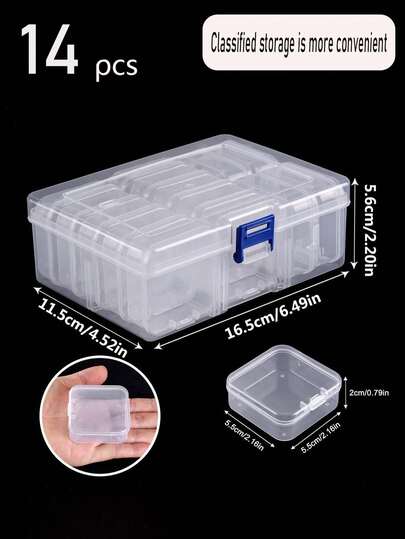 一套28/14格塑料珠子收纳盒，透明塑料珠子收纳盒，美甲饰品收纳整理盒，手工艺品收纳盒，钻石画珠子收纳盒，马赛克刺绣珠子方盒，透明便携配件盒，成品收纳盒