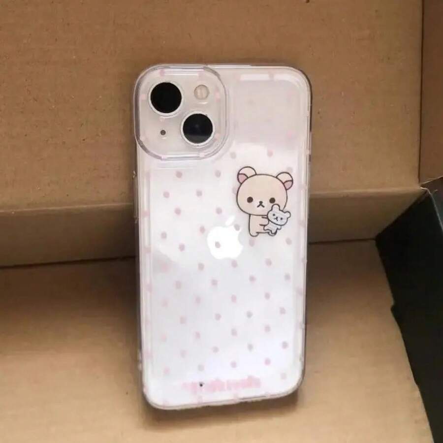 Domestic Shipping R-Rilakkumas Apple Phone Case Adorable Cartoon Bear Phone Case With Pink Polka Dots, Perfect For Y2K Kawaii Style  Phone Case Suitable For  17/16/15/14/13/12/11/Air/Pro/ProMax/Plus  Galaxy S21/22/S23/S24/S25 Plus Fe Ultra, A15/A16/A35 Cute Phone Case Anti-Drop Anti-Fingerprint - 彩色 - 查看 1